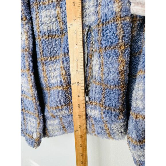 We The Free Fuzzy Loop Stitch Ivory Blue Tan Mock Neck Zip Jacket XS - Picture 14 of 14